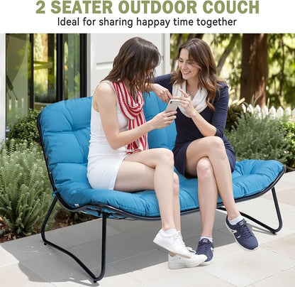 Crestlive Products Outdoor Couch，Patio Loveseat with Soft Cushions All Weather Patio Furniture for Porch/Balcony/Yard (2PC Blue)