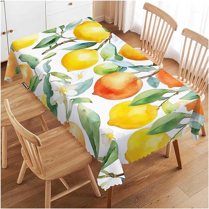 Swono Lemon 52"X70" Oblong Table Cloth Summer Fruit Orange Lemon Wrinkle Free Table Cover Farmhouse Tablecloth for Home Restaurant Picnic Indoor Outdoor Dining