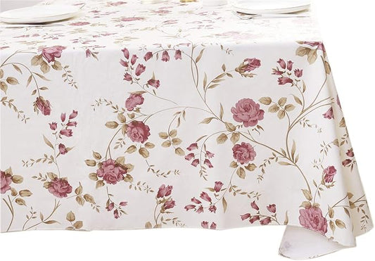 Walrus Heavy Duty Vinyl Tablecloth with Flannel Backing Waterproof Oil-Proof Plastic Table Cloth Stain-Resistant Wipeable Rectangle or Square Table Cover for Indoor and Outdoor (Flowers, 60X102 Inch)