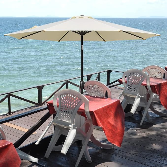 YSSOA 9' Patio Umbrella Outdoor Table Market Yard Umbrella with 8 Sturdy Ribs, Beige