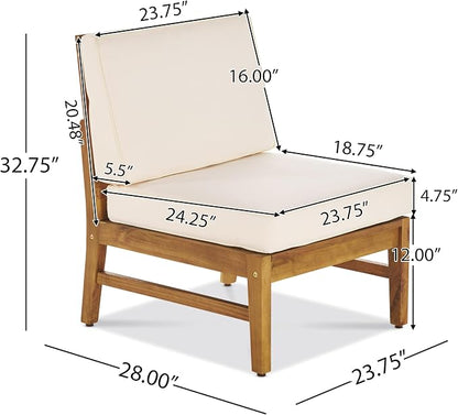 Christopher Knight Home Outdoor Acacia Wood Armless Chair, Teak, and Cream