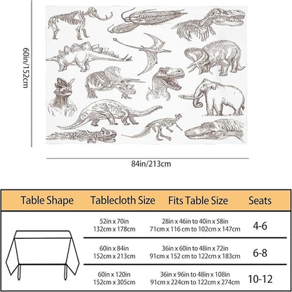 TKS MITLAN Dinosaur Tablecloth Decor Sketch Bones Fossils Mammoth Stegosaurus Trilobite Ancient Animal Table Cloth Dining Room Kitchen Table Cover 60" X 84" Oblong/Rectangle