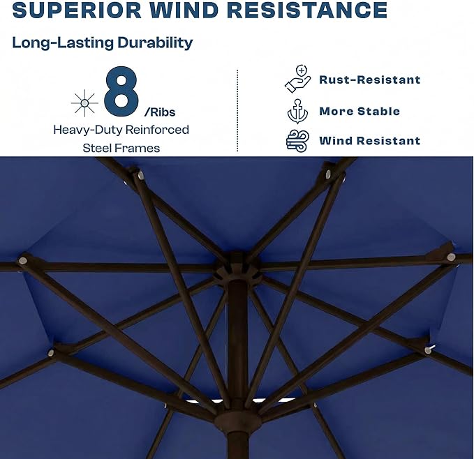 Patio Umbrella, 2 Tier Outdoor Table Umbrella, Large Vented Market Umbrellas with Push Button Tilt and Crank, 8 Sturdy Ribs for Backyard, Deck, Pool, UPF50+ UV Protection