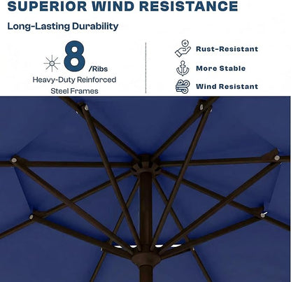 Patio Umbrella, 2 Tier Outdoor Table Umbrella, Large Vented Market Umbrellas with Push Button Tilt and Crank, 8 Sturdy Ribs for Backyard, Deck, Pool, UPF50+ UV Protection