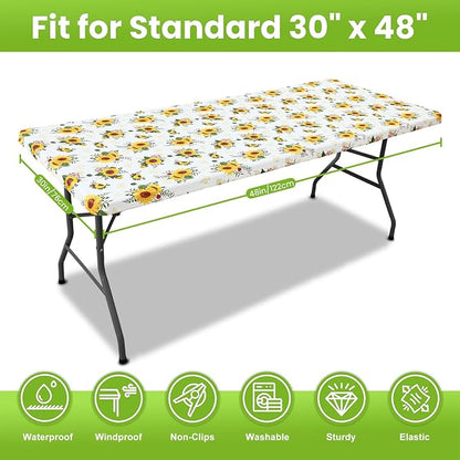 Smiry Spandex Fitted Tablecloth for 4 Foot Rectangle Tables, Washable Picnic Table Cover with Elastic, Stretch Reusable Table Cloth for Outdoor, Camping, Dining & Kitchen (Sunflower, 30"x48")