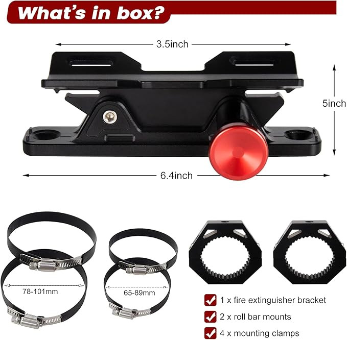 UTV Fire Extinguisher Mount Kit - Quick Release Fire Extinguisher Mounting Bracket Adjustable 1.75'' to 2'' Roll Bar Aluminum Alloy Heavy Duty for Polaris RZR Ranger Can-Am Maverick ATV