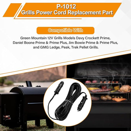 12V Power Cord for GMG Green Mountain Grill Jim Bowie, Daniel Boone, Davy Crockett 12V Prime/Prime Plus Pellet Grills, P-1012 Vehicle Adapter Replacement Part for GMG Ledge Peak Trek Grills