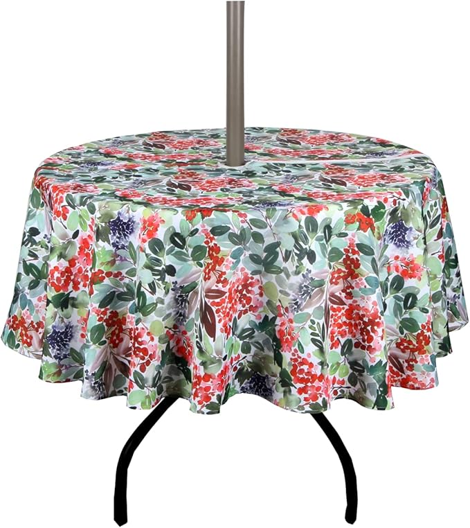 EHouseHome Outdoor Indoor 60inch Round Tablecloth with Umbrella Hole and Zipper, Waterproof Zippered Patio Table Cloths, Spring/Summer Table Covers for Backyard Circular Table/BBQs/Picnic