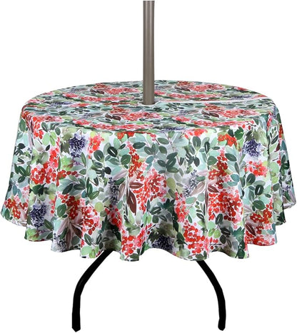 EHouseHome Outdoor Indoor 60inch Round Tablecloth with Umbrella Hole and Zipper, Waterproof Zippered Patio Table Cloths, Spring/Summer Table Covers for Backyard Circular Table/BBQs/Picnic