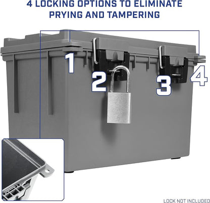 Sheffield XL Ammo Box Made in USA, Stackable Lockable Ammo Storage Box | 4 Pack Lockable Storage Box, Water and Dust Resistant Dry Box, Secures Hunting Gear, Gun Accessories, Supplies, and Bullets