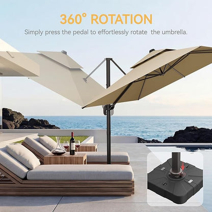 9x12 FT Patio Umbrella with base, Large Cantilever Rectangular Double Top Heavy Duty Offset Umbrellas with 360° Rotation, Outdoor shade for Garden Deck Pool, Beige