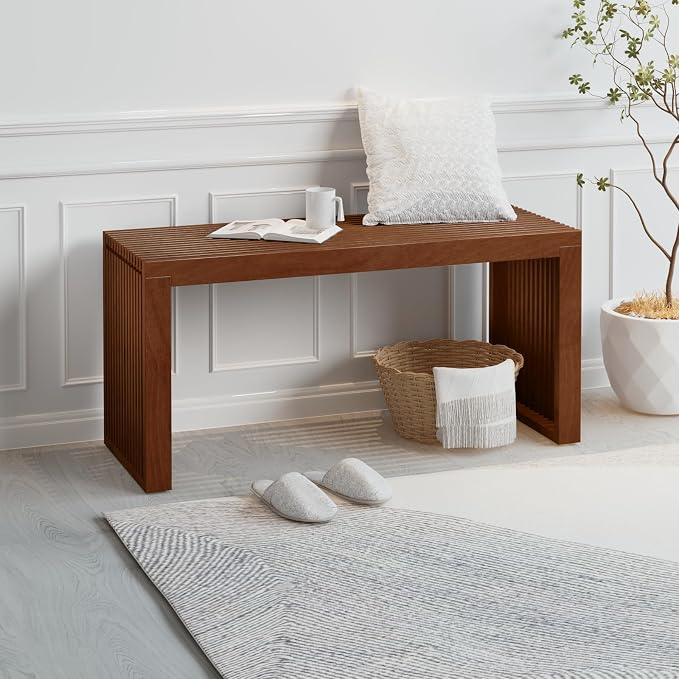 APRTAT Bamboo Dining Bench 35-Inch Indoor Wood Shoe Rack Bench for Entryway | Easy Assemble, Sturdy & Durable,Slatted Design,Versatile Everyday Seating,Living Room Hallway Bedroom Bathroom