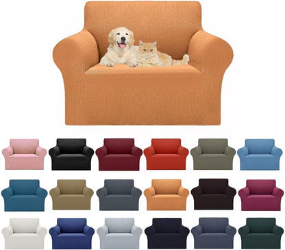 Cupuamon 2026 New Stretch Chair Sofa Slipcovers Couch Cover for 1 Seater Furniture Protector Sofa Covers with Elastic Bottom Jacquard Fabric Small Checks for Pets, Kids - Golden