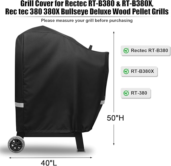 QuliMetal Grill Cover for Rectec RT-B380 & RT-B380X, Rec tec 380 380X Bullseye Deluxe Wood Pellet Grills - Heavy Duty Waterproof Fade Resistant Outdoor BBQ Grill Cover with Elastic Drawstring