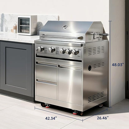 BODEGA Stainless Steel Outdoor Drawer Cabinets for 30 Inch Outdoor Kitchen Propane Gas Grill with 2 Drawers and Propane Tank Storage, Commercial Sinks Cabinet and outdoor refrigerator cabinet Combo.
