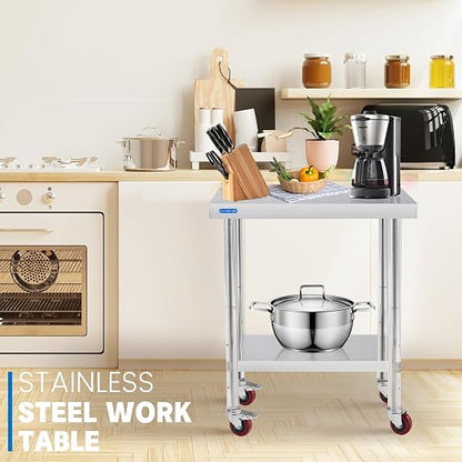 KUARBARR Stainless Steel Table for Prep & Work with Undershelf 24 x 24 Inches NSF Metal Commercial Kitchen Prep Table with Adjustable Under Shelf Worktable for Restaurant Home Outdoor