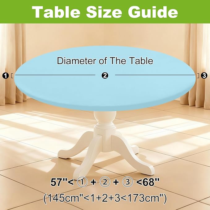 Smiry Round Spandex Tablecloth, Waterpoof Stretch Picnic Table Cover for 57"-68" Tables, Elastic Fitted Washable Tablecloths Dining, Indoor and Outdoor, Baby Blue