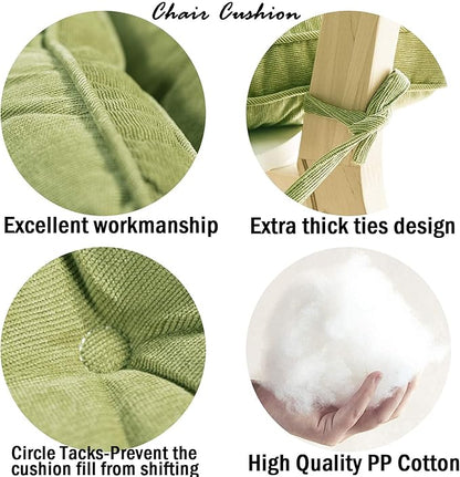 Tiita Dining Chair Seat Cushions 18x18 Inch Office Chair Pads Square Floor Pillows Pad for Outdoor Kitchen Dining Chairs with Ties Set of 4 (Green)