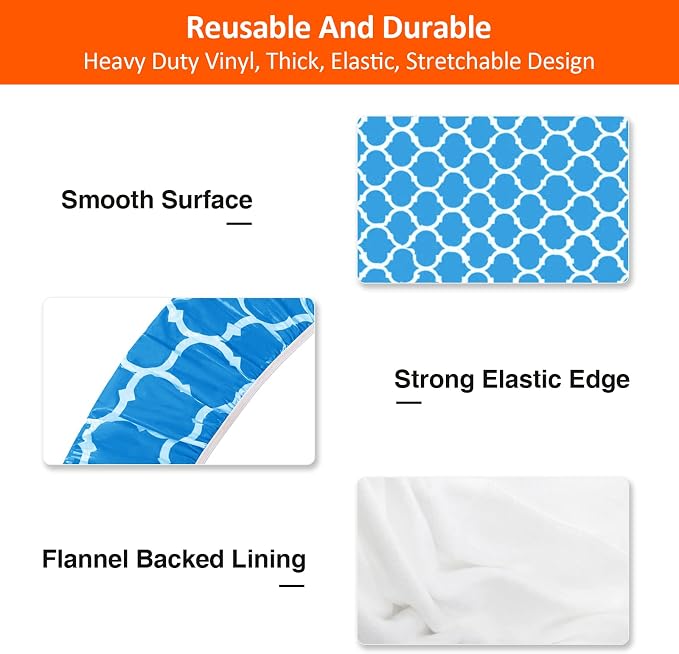 6ft 72in Picnic Table and Bench Cover, 3 Pack, Blue-White Moroccan | Waterproof, Windproof, Elastic Fitted Edges Tablecloth, for Rectangle Table & Seat, Camping Essentials RV Gear