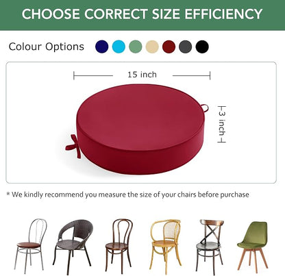 Summsun Outdoor Bistro Chair Cushions Set of 4, 15" D x 3" H Round Chair Cushions Waterproof and Fade Resistant Chair Cushion Pads with Non-Slip Ties and Removable Covers for Garden, Burgundy