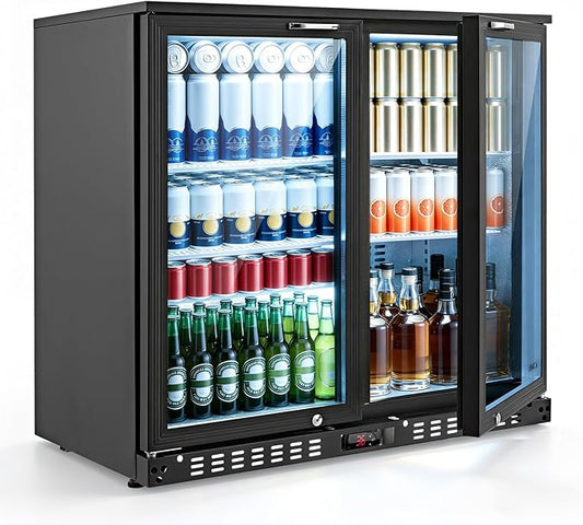 VEVOR Back Bar Cooler, 7.4 Cu. Ft Commercial Beverage Refrigerator, Under Counter Bar Fridge with 2 Glass Doors, LED Lighting, Shelves, Low-E Glass Display Cooler for Beer, Soda, Wine, Drinks