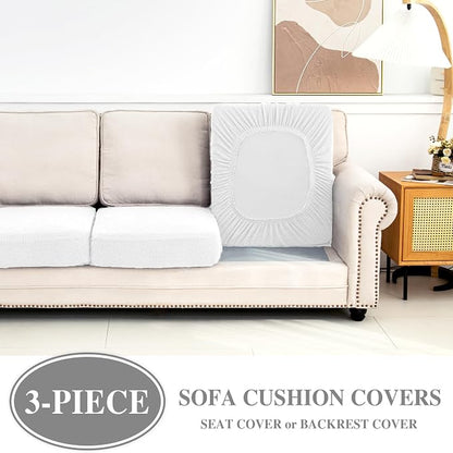 LA MEACK Couch Cushion Covers Seat Cushion Cover Stretch Couch Cover Separate Sectional Sofa Slipcovers Furniture Protector(3 Pieces for Seat or Sofa Backrest, White)