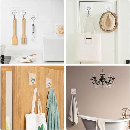 Large Adhesive Hooks 44Ib(Max), Wall Hooks Self-Adhesive Traceless Clear and Removable, Waterproof and Rustproof Hooks for Hanging for Home Bathroom Kitchen Office and Outdoor, 10-Pack