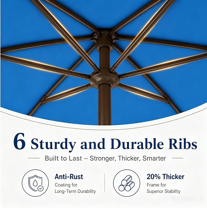 7.5ft Patio Umbrella, Outdoor Table Market Umbrella with Smooth Crank Lift, 6 Windproof Fiberglass Ribs, UPF50+ UV Protection for Deck, Pool, Garden and Backyard