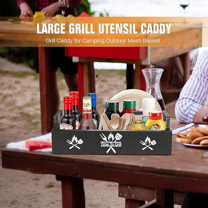 Grill Utensil Caddy, BBQ Accessories Storage Box, Picnic Condiment Caddy, BBQ Organizer for Camping Outdoor, Ideal Organizer for Picnic Condiment and Outdoor Griddle Accessories