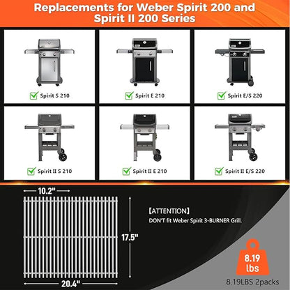 QuliMetal 7MM 304 Stainless Steel Grates for Weber Spirit E-210, Spirit 200, GS4 Spirit II 200, Spirit II E-210 Series Grills (Front-Mounted Control), Grill Parts for Weber Spirit 7637, 17.5 Inch