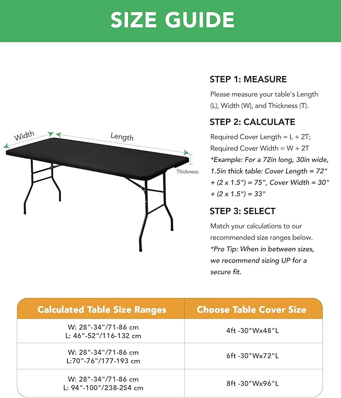 Fitted Tablecloth Rectangle Table Cloths with Elastic, 8 ft, Black, 6 Pack | For Outdoor Picnic Camping Party 8 foot Folding Spandex Table Covers, Water-Resistant, Windproof, Reusable, 96"L x 30"W
