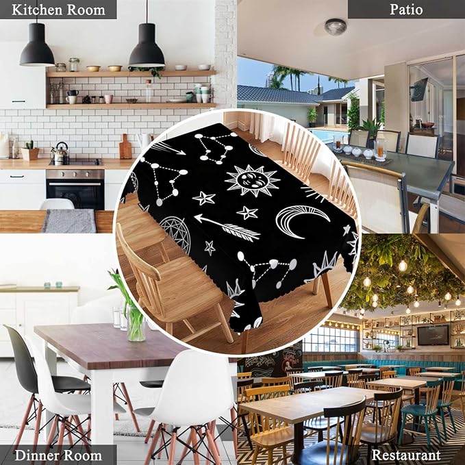 Swono Rectangle Tablecloth Sun and Moon Table Cover 52x70 Inch Stars Sun Moon Constellation Galaxy Space Table Cloth for Rectangle Tables Decorative Tablecloth for Dining Party Camping BBQ
