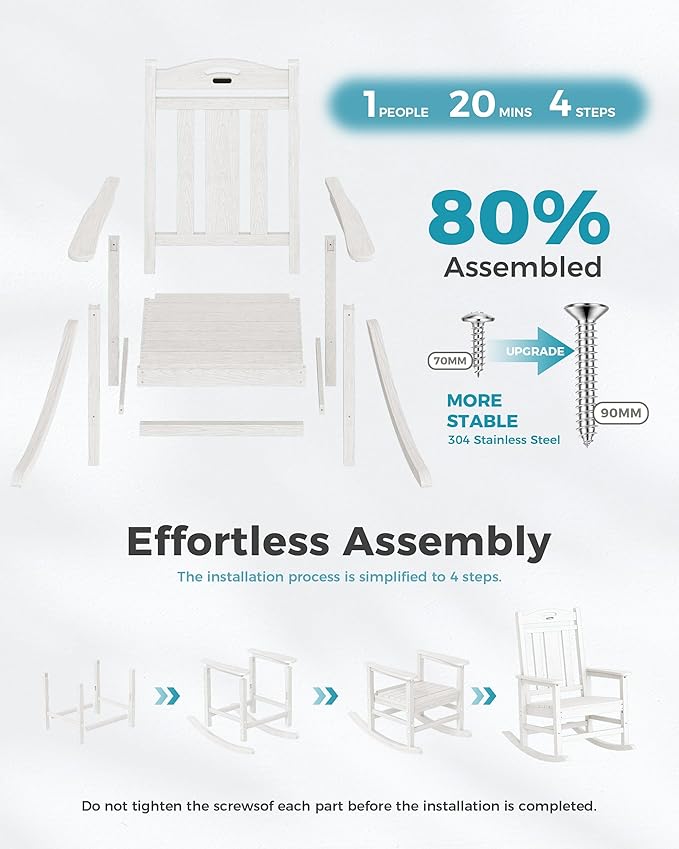 Ciokea Oversized Outdoor Rocking Chairs Set of 6, 380lbs Heavy-Duty Large Patio Rocker, High Back Cozy Porch Chairs, Weather Resistant Patio Rocking Chairs for Outside, Fire Pit, Deck, White