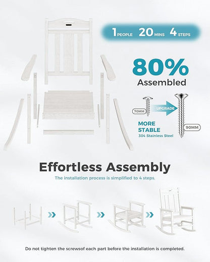 Ciokea Oversized Outdoor Rocking Chairs Set of 8, 380lbs Heavy-Duty Large Patio Rocker, High Back Cozy Porch Chairs, Weather Resistant Patio Rocking Chairs for Outside, Fire Pit, Deck, White