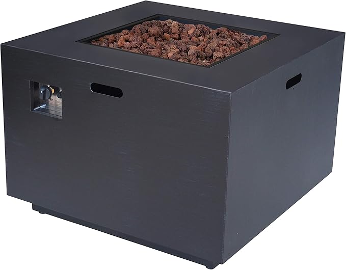 Christopher Knight Home Wellington Outdoor Iron 33" Square Fire Pit - 50,000 BTU, Dark Grey