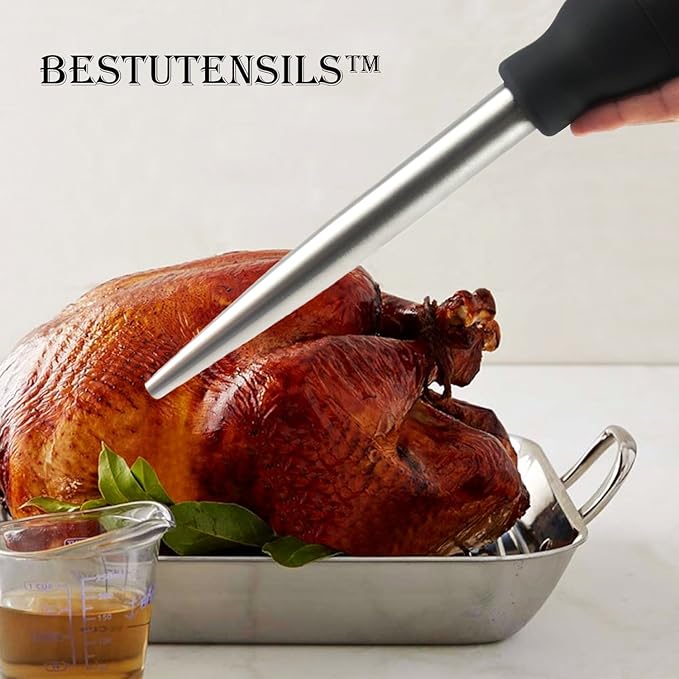 Best Utensils Stainless Steel Turkey Baster Commercial Grade Quality Silicone Bulb Including 2 Marinade Injector Needles And Brush For Easy Clean Up