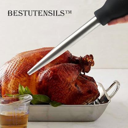 Best Utensils Stainless Steel Turkey Baster Commercial Grade Quality Silicone Bulb Including 2 Marinade Injector Needles And Brush For Easy Clean Up
