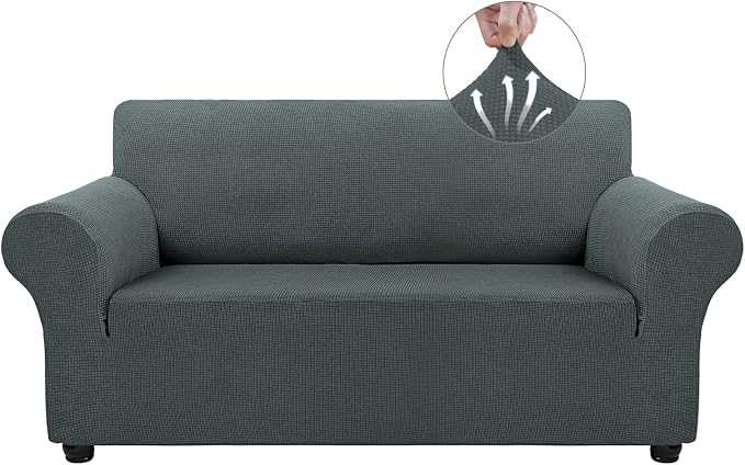 Asnomy Stretch Couch Covers Washable, loveseat Covers Slipcovers,Gray | 1-Piece Sofa Cover(55"-78") loveseat cover Furniture Protector Soft Jacquard,Non-Slip Elastic Bottom for Dogs & Kids