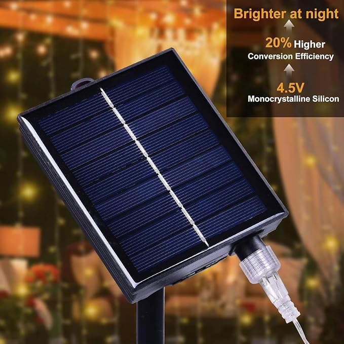 300LED Solar Curtain Lights USB & Solar Dual Powered 8 Modes Fairy Curtain String Lights Waterproof Twinkle Lights for Home Indoor Outdoor Use Garden Patio Gazebo (Warm White)