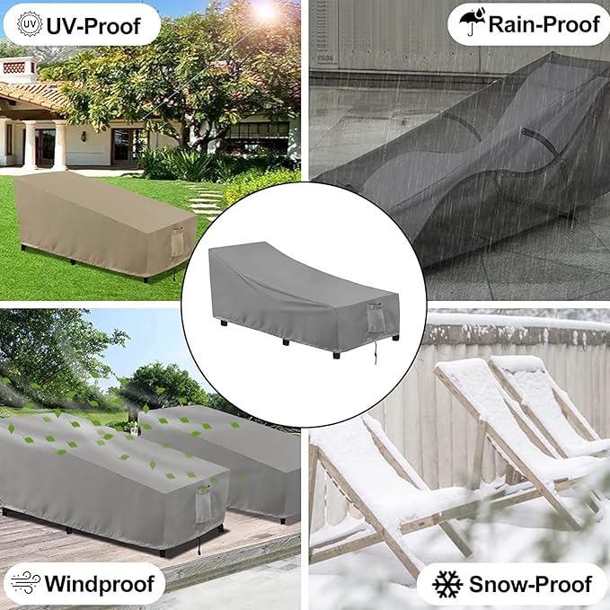 OutdoorLines Outdoor Waterproof Patio Chaise Lounge Chair Cover - UV Resistant Lounger Covers Heavy Duty Weatherproof Patio Sofa Furniture Covers, 1 Pack, 84Wx32Dx32H Inches, Gray