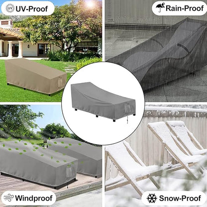 OutdoorLines Outdoor Waterproof Patio Chaise Lounge Chair Cover - UV Resistant Lounger Covers Heavy Duty Weatherproof Patio Sofa Furniture Covers, 1 Pack, 84Wx32Dx32H Inches, Gray