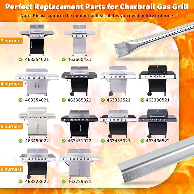 Grill Replacement Parts for Charbroil Performance 6 Burner 463229521 463229021 463284022, 5 Burner 463451022 463448021, 4 Burner 463365021, G327-2100-W1, G325-0002-W1, Igniter, Carryover Tubes