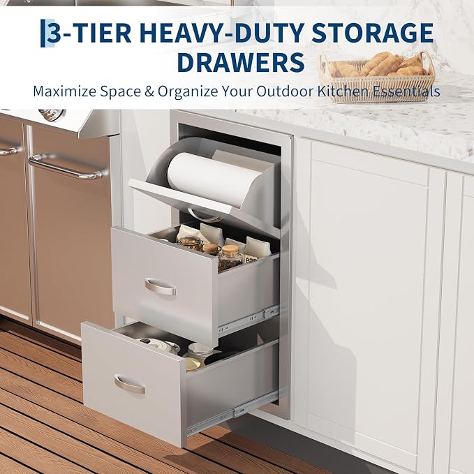 Garvee Outdoor Kitchen Drawers 17"Wx21"Dx30"H, Flush Mount Access BBQ Drawers with full Stainless Steel,Weatherproof & Rust-Resistant,for Outdoor Kitchen Island, Patio Grilling Tools & Spices | Stainless Steel - Weatherproof Rust-Resistant Drawers for ...