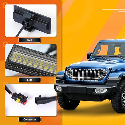 Grill Lights for Jeep Wrangler JL - FICOLPO 4PCS LED Front Grill Lights for Jeep Wrangler JL JLU 2024 2025 2026 Rubicon Sahara Front Bumper Grille Lights with Fuse Adapter & Harness (White Light)