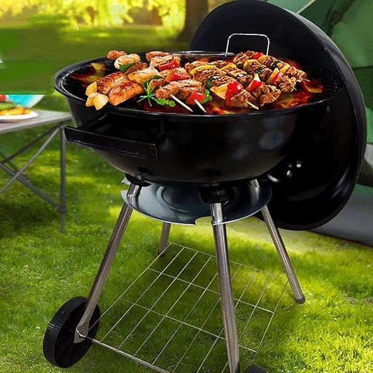 Foldable Bbq Stainless Steel Grill Kettle Charcoal Grill, 22Inch, Portable Heavy Duty Round with Thickened Grilling Bowl with Wheels, Barbecue Outdoor Cooking, Picnic, Backyard