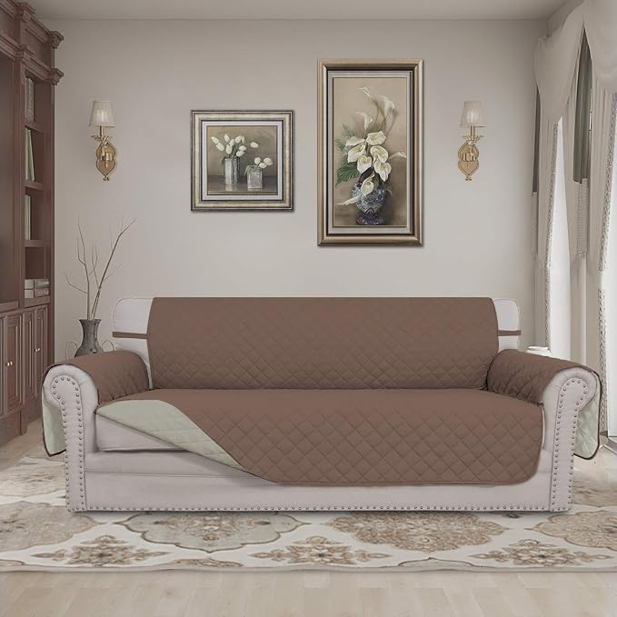 Easy-Going Reversible Oversized Couch Cover for 3 Cushion Couch Sofa Cover for Dogs Water Resistant Furniture Protector Cover with Foam Sticks for Pet (Oversized Sofa, Brown/Beige) | Machine Washable Slipcover For Dogs, Water Resistant Furniture Mat Fo...