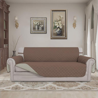 Easy-Going Reversible Oversized Couch Cover for 3 Cushion Couch Sofa Cover for Dogs Water Resistant Furniture Protector Cover with Foam Sticks for Pet (Oversized Sofa, Brown/Beige) | Machine Washable Slipcover For Dogs, Water Resistant Furniture Mat Fo...