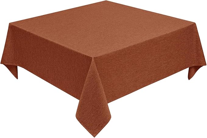 Decorelia Faux Linen Square Tablecloth for Dining Room,Waterproof Texture Decorative Farmhouse Table Cloth for Indoor Outdoor Party, Holiday, Banquet Picnics, Patio,70 x 70 Inch (Square),Burnt Orange