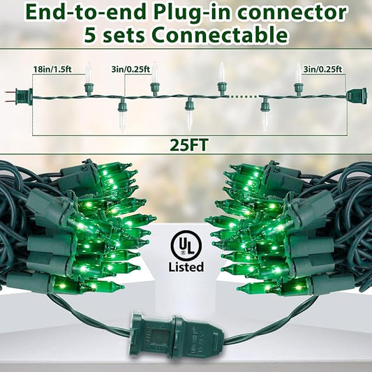 Green Christmas Lights, Green String Lights 25FT 100 Incandescent Bulbs with Green Wire for Christmas Tree, Garland, Indoor & Outdoor St Patricks Day Decoration