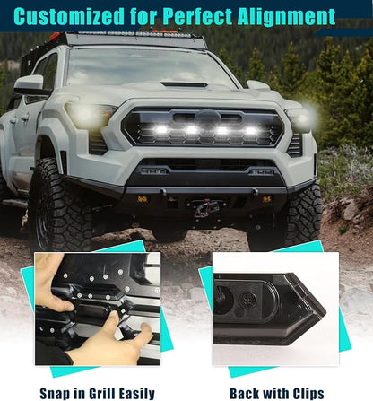 White Grille Lights + No-Drill Mud Flaps Combo for Toyota Tacoma 2024-2025 TRD Off-Road